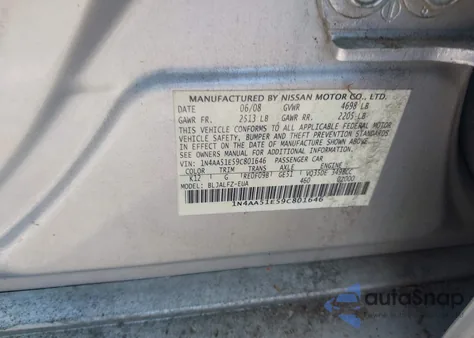 2009 Nissan Maxima 3.5 Sv z USA, uszkodzony, nr VIN 1N4AA51E59C801646